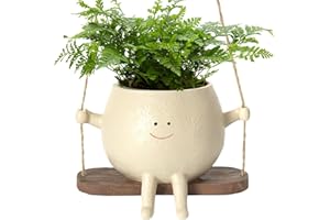 Youany Pot De Fleurs Balançoire, Jardinière À Suspendre Intérieur Extérieur, Pot De Fleurs en Résine avec Visage Sourire Et Balançoire, Pot De Plant-ES Assis en Résine pour Plant-ES Succulentes