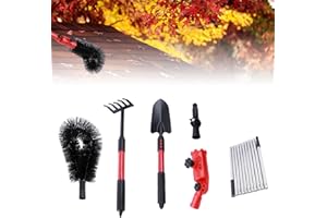 YALLMIE 4m Outil de Nettoyage de Gouttière, Brosse de Nettoyage Télescopique en Acier Inoxydable, Brosse Nettoyage Gouttière avec Râteau, Pelle et Pivot à 180° Perche de Nettoyage Toiture pour Feuilles,Neige