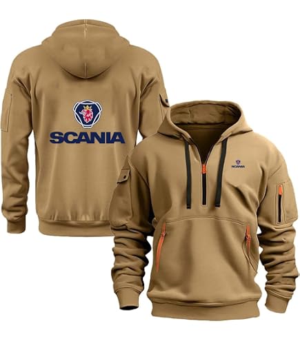 Sweat à Capuche Zippé Homme - Style Travail Scania, Coupe Large, 3 Poches, Décontracté Unisexe
