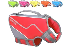 VIVAGLORY Life Jacket for Dogs of Sports Style, Heavy Duty Pet Safety Vest, Comfortable Neoprene Lifejackets with Hook & Loop Closure, Red, Medium