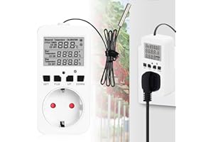 GAOUTO Temperaturregler, 230v Thermostat Steckdose mit Fühler, Elektronisches Thermostat mit Zeitschaltuhr, Digitaler Temperaturregler für Gewächshaus,Aquarium,Terrarium Reptilien