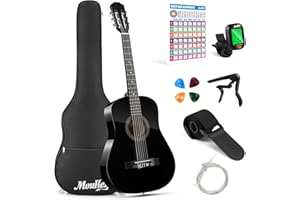 Moukey Guitarra acústica de 38 pulgadas para principiantes, niños, jóvenes y adultos, kit de guitarra acústica Dreadnought con póster de acordes, bolsa de concierto, afinador, púas, cuerdas de nailon