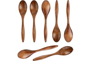 NQEUEPN Lot de 7 petites cuillères en bois lisses de 14,5 cm - Cuillères à café en bois - Pour la cuisine, les condiments, le miel - Utilisation quotidienne