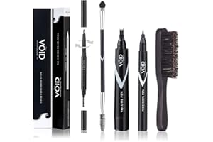 VOID Homme Kit Matita Barba Uomo (Marrone Scuro, Confezione da 5) e Spazzola Barba, Kit Penna da Barba di Riempimento Naturale, Riempimento Barba Impermeabile. Mascara Beard Pen Kit, Beard Filler Kit