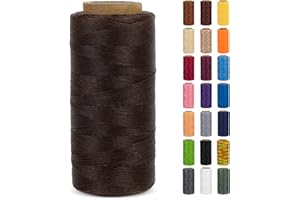 LEREATI Bobine de Fil Ciré 0.8mm x 260m Fil Couture 150D Polyester pour Cuir, Cordon Plat pour Fabrication de Bijoux, Toile, Crochet, Bricolage, Artisanat, Couture (Café Clair)
