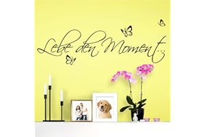 Wandaro Wandsticker Spruch Lebe den Moment | schwarz 80 x 28 cm | Wandaufkleber Flur Wandspruch Wohnzimmer Wandtattoo Aufkleber W3480