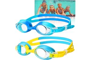 DOBET Lunettes de natation, (lot de 2) Lunettes de natation pour enfants avec lentille anti-buée et protection UV, lunettes de natation en silicone souple filles de 3 à 16 ans garçons enfants