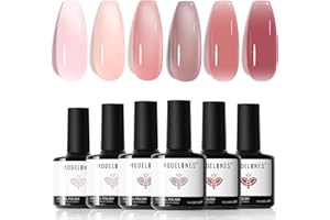 Modelones Zestaw żelowych lakierów do paznokci, 6 kolorów, żelowe, przezroczyste, różowe, nude, brązowe, żelowe lakiery UV do Starter Nail Art Salon DIY Home, 7 ml
