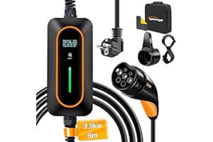 GUWIEYG Chargeur Voiture Électrique 3,5 KW, 8-16A, 6m, Type2 Cable Recharge Voiture Electrique Portable pour PHEV/EV avec Sac de Transport, IP55 étanche IEC 62196