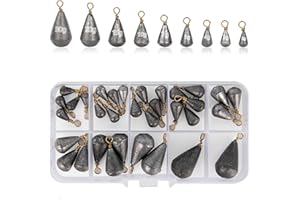 KOORIUM 33 Pcs Mixed Sizes Fishing Weights Lead Sinkers Tackle Kit with Swivel, Anti Rust Perfect for Deep Sea, River, Saltwater, and Freshwater Fishing (2g 3g 4g 5g 7g 10g 15g 20g 30g)