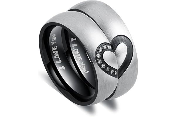 AnaZoz Alliance Femme Homme I Love You Cœur Amour Éternel Romantique Bague Mariage Fiançailles Acier Inoxydable Fantaisie Anneau Supérieur Couple Noir & Or Rose Prix pour 1PC