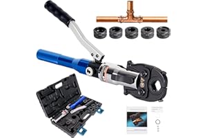 AMZCNC Profi Presszange (hydraulisch) Presswerkzeug V-Kontur(SC-Kontur) 12-15-18-22-28 Set Presswerkzeug HPZ mit 180° drehbarem Kopf,für Kupferrohr, C-Stahlrohr, Edelstahlrohr, Backeneinsätze V