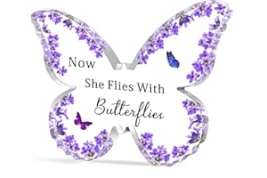 WTOPP Memorial Gifts Butterfly Shape Acrylic Sympathy Gifts Now She Flies With Butterflies Acrylic Gifts Remembrance Gifts In Memory Of Loved Gifts Sympathy Gifts For Loss Of One