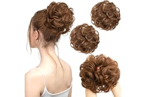 PORSMEER 2PCS LIght Auburn Updo Messy Hair Buns Extensions Curly Wavy Hair Elastic Easy Scrunchies for Women Girls Large Synthetic Donut Updo Hair Pieces Hair Chignons