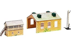 Hornby R8231 OO Gauge Building Extension Pack 5, Model Train Accessories For Adding Scenery & Buildings To 00 Gauge Model Railway, Includes: Engine Shed, Signal & Box Distant Signal - 1:76 Scale