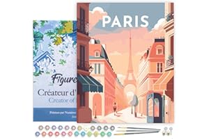 Figured'Art Peinture par Numéro Adulte avec Cadre Affiche Vintage Paris - Activité Manuelle Kit de Loisir Créatif DIY Numéro d'Art Complet - 40x50cm toile tendue sur châssis