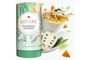 LOVARE Bahamian Soursop Loose Leaf Tea 80 g - Made in Ukraine – Green Tea, Soursop, and Orange Blossom - Gift Box with 15 Paper Filters – Easy to Brew Tea Blend