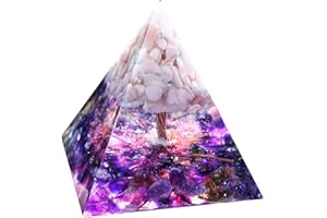 BESORGONE Piedra de ópalo rosa, árbol de la vida, pirámide de orgonita con amatista, Chakra, Reiki, generador de energía, colección de orgones curativos de cristal