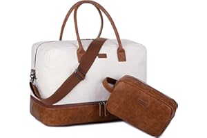 BAOSHA Bolso de mujer para viaje fin de semana, equipaje de mano de lona con compartimento para zapatos y neceser HB-10, blanco/beige, Vintage