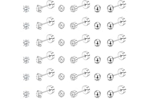 JeweBella 18 Pares Pendientes Pequeños Mujer Acero Inoxidable Bola Circonita Cúbica Pendientes Tuerca Planos Hipoalergénicos Piercing Oreja Plata 2mm/3mm/4mm