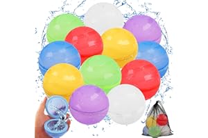 VFMFM Magnetic Reusable Water Balloons, 12 PCS Refillable Quick Self Sealing Water Bombs with Storage Mesh Bag, Latex-Free Silicone Water Toys for Kids Adults Summer Pool Splash Parties