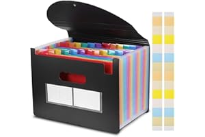 File Organisers, Supmaker 24 Pockets Expanding File Folder, A4 Size Accordion Folder Expandable File Organiser with Lid, Rainbow Document Organiser for Filing Folders and Storage Files