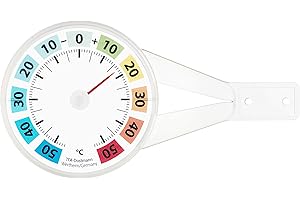 TFA Dostmann 14.6019 Analogue Window Thermometer Easy to Read Outdoor Temperature Weatherproof with Adhesive Pad Hanging Clear Colorful