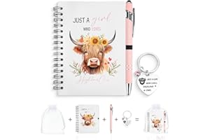 GADITIEK Highland Cow Gifts for Women – “Just a Girl Who Loves Highland Cows” Stationery Gift Set with A6 Spiral Notebook, Cute Keychain & Pink Pen – Ideal Cute Cow Lover Gifts (Highland Cow)