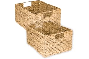 HMF Kosz do przechowywania, składany kosz pleciony z hiacyntu wodnego trawy morskiej | zestaw 2 szt. | rozmiar L | 36 x 28 x 20 cm