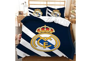 WINUO Equipo de Fútbol Madrid Juego de Funda Nórdica 200X200cm (Cama de 105/135) Funda de Edredón de Microfibra Suave con 2 Fundas de Almohada 50x75