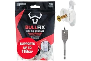 Bullfix Universal Plasterboard Fixings Heavy Duty Starter 10 Pack, Drywall Anchor, Plasterboard Wall Plug Alternative for Dot & Dab, Stud & Hollow Cavity Wall Anchor Kit with Screws