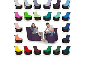 HomeIdeal - 2Farbiger Gamer Sitzsack Lounge für Erwachsene & Kinder - Indoor & Outdoor da er Wasserfest ist - mit EPS Perlen + Hocker, Farbe:Schwarz-Lila, Größe:Erwachsene + 35x30 cm