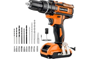AKZWOXRO Cordless Drill Driver 21V, Cordless Hammer with Battery 2000mAh, 25+3 Torque, 42N.m Max Electric Drill, 22PCS Drill Bits, 2 Speed, LED Light for Home and Garden DIY Project