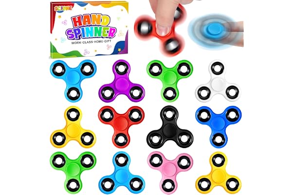 SCIONE Lot de 12 Fidget Spinners pour Enfants – Taille Parfaite de 6,3 cm, Jouets Sensoriels pour TDAH, Autisme & Concentration – Fidget Toys Robustes pour Enfants – Cadeaux pour Sachets