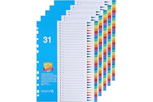 DONGLI [5 Pack] A4 File Dividers 31 Part Numbered 1-31,Subject Divider with Numbers Multipunched Reinforced Colour Index Tabs for Home Office