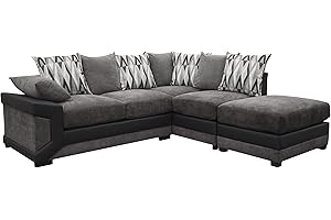 SOFAS AND MORE Louisiana Large Corner Sofa Suite Black/Grey (Right)
