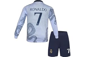 Hawkara R. Madrid Ronaldo #7 Special White Dragon Edition Long Sleeve Football Soccer Kids Jersey Shorts Set Youth Sizes
