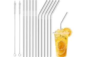 LUCKNIGHT 20 Piezas Pajitas Metal, Pajitas de Acero Inoxidable, Cañitas Reutilizables, con 2 Cepillos de Limpieza para Té, Granizados, Cócteles, Café, Zumos Metales Duraderos (10 Rectas + 10 Curvas)