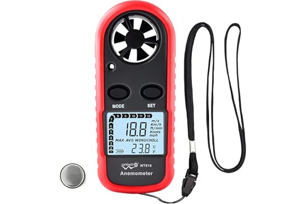 Wintact Jauge de compteur de vitesse du vent portable anémomètre, anémomètre de température de l'air numérique thermomètre de compteur de vitesse du vent vélomètre CVC