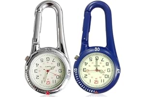 GAOUTO Lot de 2 montres à mousqueton, montre de poche avec fixation à mousqueton, montre-bracelet étanche, montre d'infirmière, montre à quartz analogique lumineuse, montre mousqueton pour cyclistes,