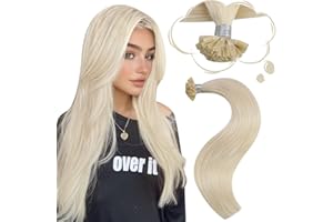 ‎MORESOO Moresoo Bonding Extensions Echthaar Blond Keratin Bonding 45cm U Tip Extensions Echthaar 1g/s Pre Bonded Keratin Bonding Extensions Echthaar #60 Platinblond 50g 18 Inch