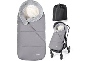 Orzbow Saco Capazo Bebe Invierno, Impermeable Saco Silla Paseo Universal con Cuello de Piel Desmontable, Saco Carro Bebe con Cremallera Ajustable, Forro Polar Caliente, Fácil Acceso, Gris Claro