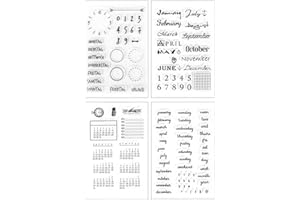 ‎FOLANVOFF Silikonstempel Kalender 4 Blätter Clear Stamps Kalender Deutsch Monate Wochentage Planer Transparente Stempel Zahlen DIY Bullet Journal Scrapbooking Fotoalbum Stempelset Kalender