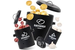 GREELUE Premium Kartoffel Aufbewahrungsbox [3er Set], Kartoffeln, Zwiebeln und Knoblauch Aufbewahrung, Hält Gemüse Länger Frisch (SET01)