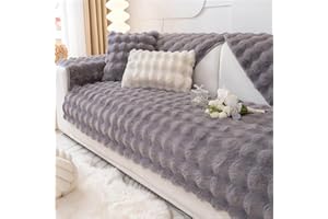 SYLC Rabbit Plush Sofa Cover 1 2 3 Seater, Sofa Slipcover Corner L Shape Thick Warm Couch Protector Anti-slip Caravan Seat Cushion Covers for Kids, Pets (Dark Grey,W 70cm×L 70cm)