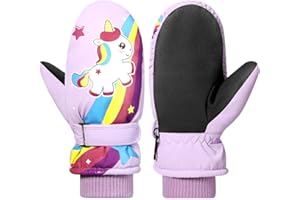 Rhino Valley Guanti da Neve per Bambini, Impermeabili, Nastro Regolabile, Guanti Invernali da Sci per Bambini/Ragazze per Sci e Snowboard all'Aperto