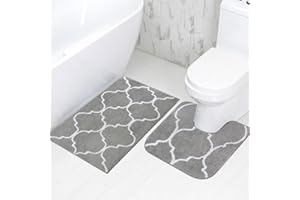 Homcomodar Antypoślizgowa mata łazienkowa, z mikrofibry, chłonne dywaniki łazienkowe, certyfikat Öko-Tex 100, dywanik prysznicowy, maty podłogowe kuchenne, 2 sztuki (szare)