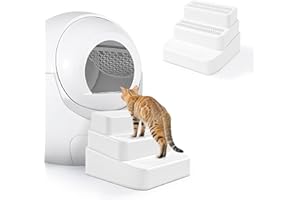 BALAPET Verstellbare 3-stufige Katzentoilettenrampe mit Filterfunktion, abnehmbarer Katzentoilettenfalle, rutschfeste Katzenstreu Treppe für kleine & ältere Katzen (Weiß)