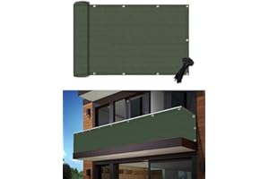 POYEE Brise Vue Balcon 90x300cm, Résistant aux UV et Imperméable - Protection Contre Le Vent et Les Intempéries pour Jardin et Balcon avec Attaches Zippées - Vert Foncé
