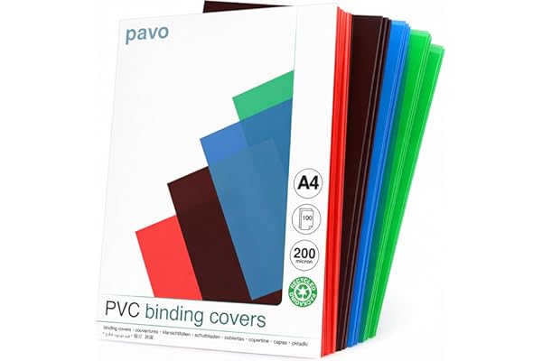 Pavo Paquet de 100 Couvertures en PVC 200 microns A4 couleurs assorties